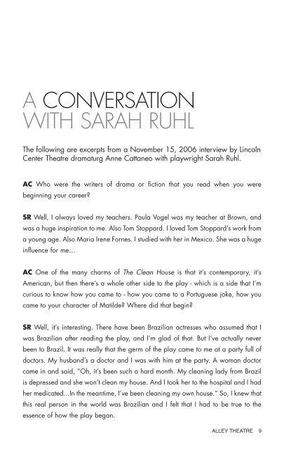 A CONVERSATION WITH SARAH RUHL - Alley Theatre