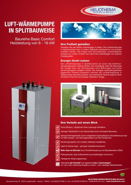 Prospekt LuftwÃ¤rmepumpe Split, Basic Comfort - Heliotherm