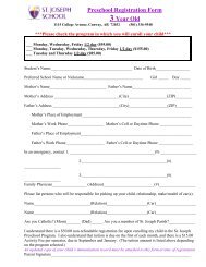 Preschool Registration Form 3 Year Old - St.Joseph School