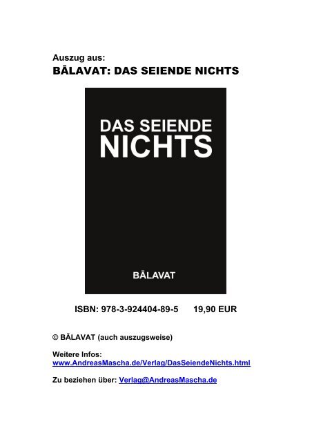 Inhaltsverzeichnis Buch I Das SEIENDE NICHTS - AndreasMascha.de