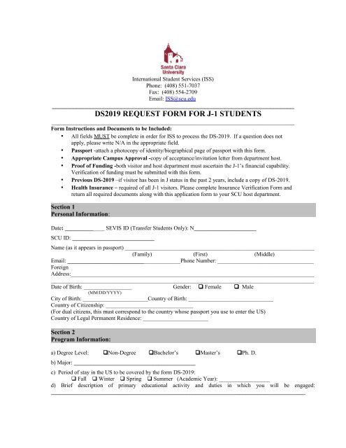 DS-2019 Request Form