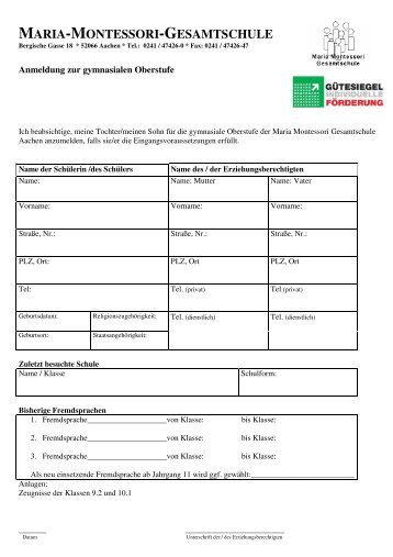 Anmeldung zur gymnasialen Oberstufe - Maria Montessori ...