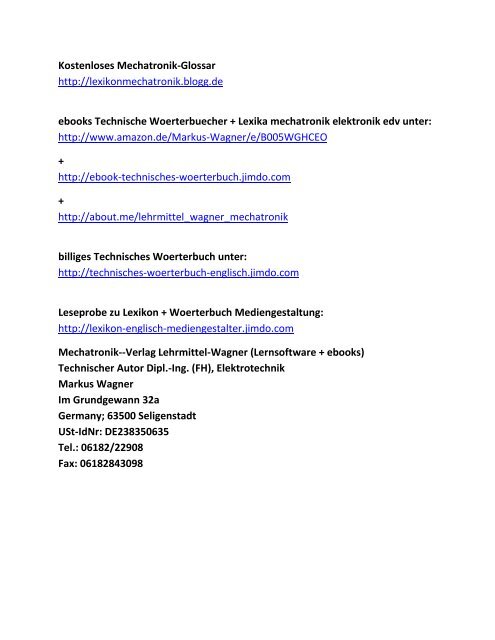 Ebook-Neuerscheinungen: Januar-Juni 2015: fuer Fachinformatiker Maschinenbau Chemielaborant Technische Redakteure Mechatroniker