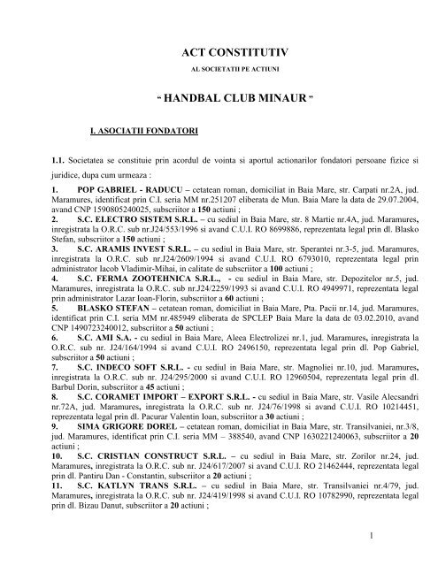 ACT CONSTITUTIV - HC Minaur Baia Mare