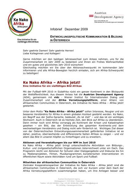 Infobrief ADA Dezember 2009 - Ke Nako - Afrika Jetzt!