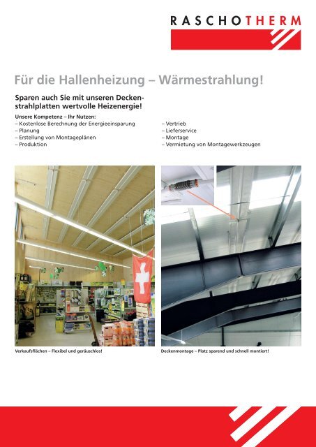 Produkteblatt Raschotherm Deckenstrahlplatten - isoplus (Schweiz)