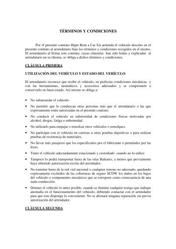 Condiciones generales de contratación - Hiper Rent a Car