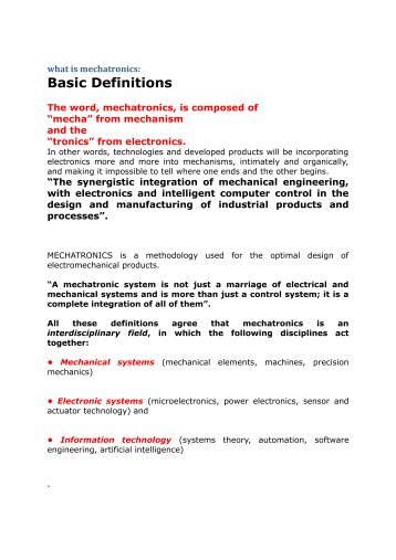 Basic Definitions: what is mechatronics and reference books german-english dictionaries glossaries