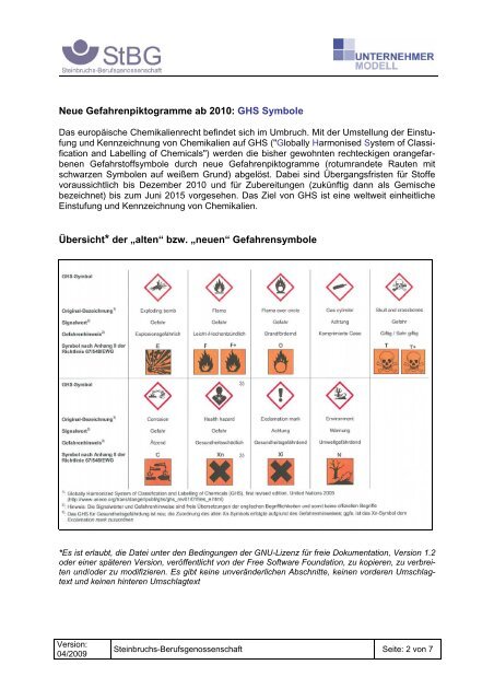 Neue weltweite, einheitliche Gefahrenkennzeichen - GHS Symbole -
