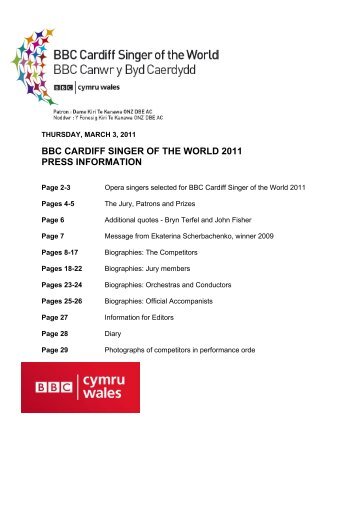 bbc cardiff singer of the world 2011 press information