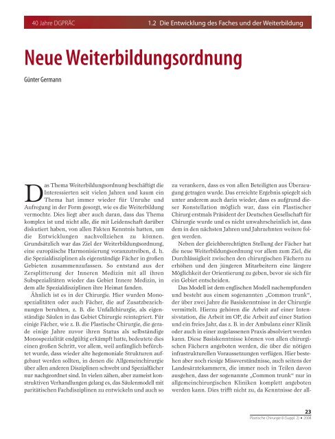 Plastische Chirurgie 8: Supplement 2 (2008) - DGPRÃ„C