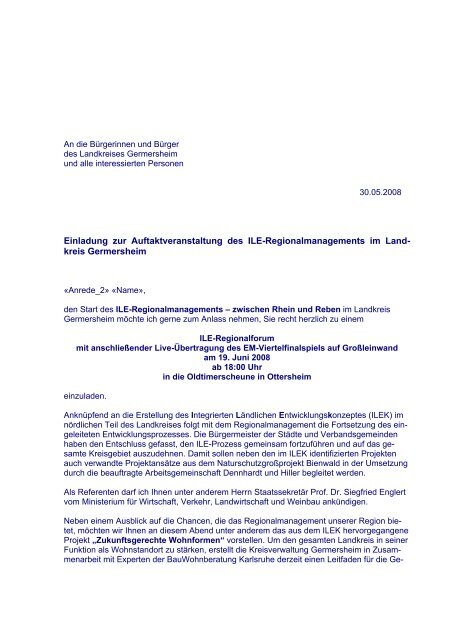 Einladung zur Auftaktveranstaltung des ILE-Regionalmanagements ...