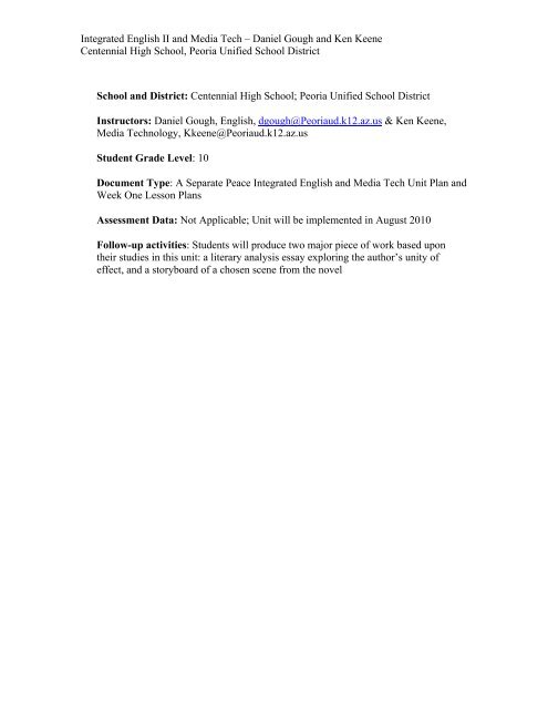 A Separate Peace Integrated English And Media Unit Pdf West Mec