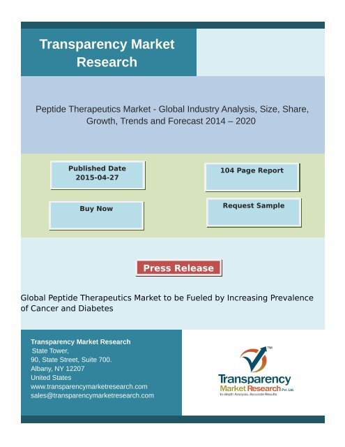 Global Peptide Therapeutics Market to be Fueled by Increasing Prevalence of Cancer and Diabetes