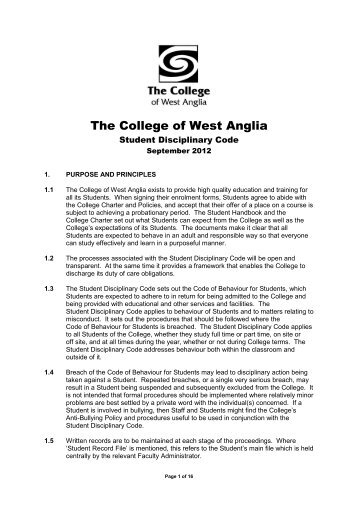 Student Disciplinary Code - The College of West Anglia