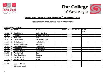 TIMES FOR DRESSAGE ON Sunday 6 - The College of West Anglia