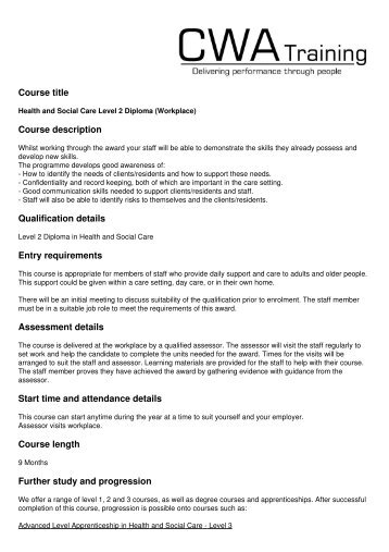 Health and Social Care Level 2 Diploma