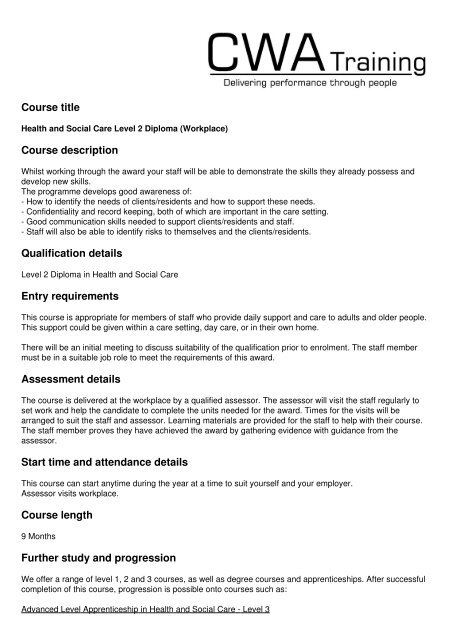 Health and Social Care Level 2 Diploma