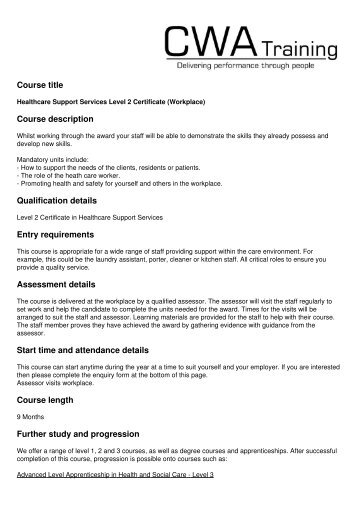 Healthcare Support Services Level 2 Certificate