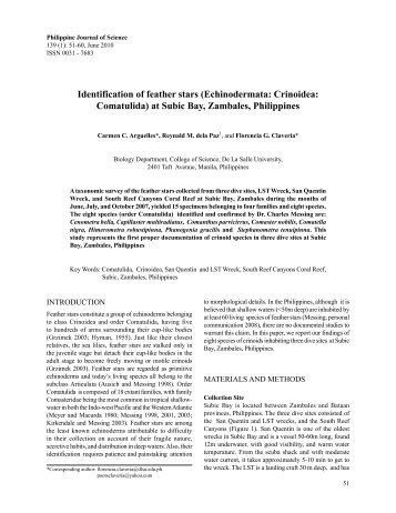 Echinodermata: Crinoidea: Comatulida - Philippine Journal of Science