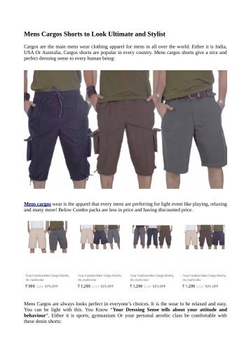 Online Shopping Mens Cargos Shorts @ Infibeam  