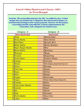 List of Castes - Wbbcdfc.org