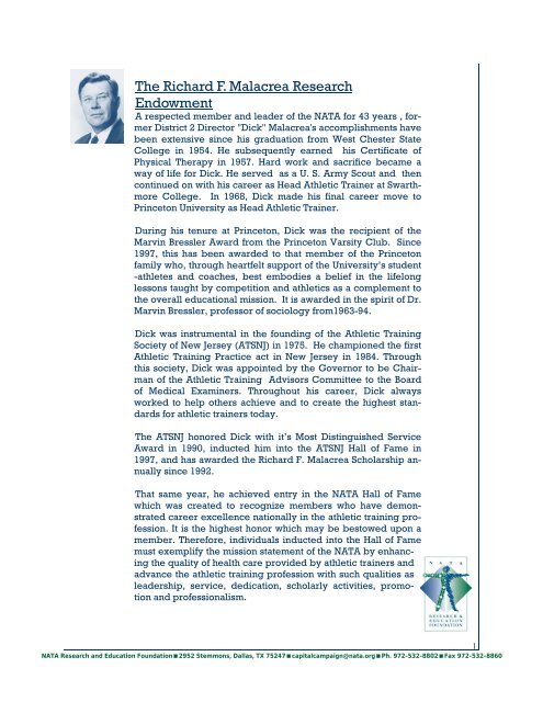 Dick Malacrea Fact Sheet.pdf - UWA Athletic Training & Sports ...