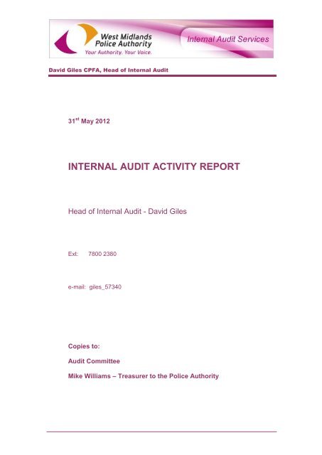 internal audit activity report - West Midlands Police and Crime ...
