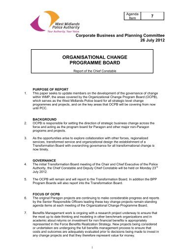 organisational change programme board - West Midlands Police ...