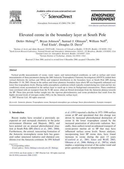 Elevated ozone in the boundary layer at South Pole - Doug Davis