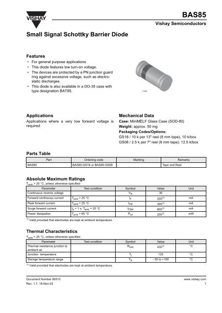 Datasheet BAS85 - AET