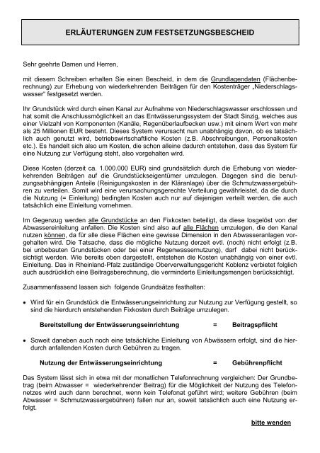 Informationen zum wiederkehrenden Beitrag fÃ¼r ... - Stadtwerke Sinzig