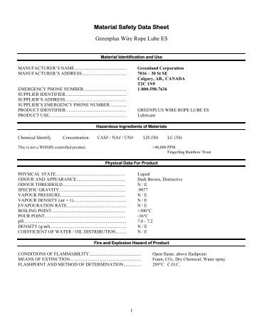 Material Safety Data Sheet Greenplus Wire Rope Lube ES