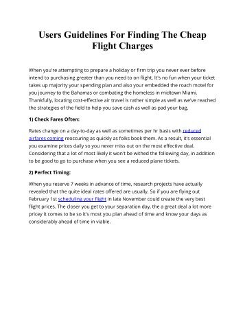 Users Guidelines For Finding The Cheap Flight Charges