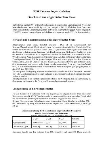 Geschosse aus abgereichertem Uran - WISE Uranium Project