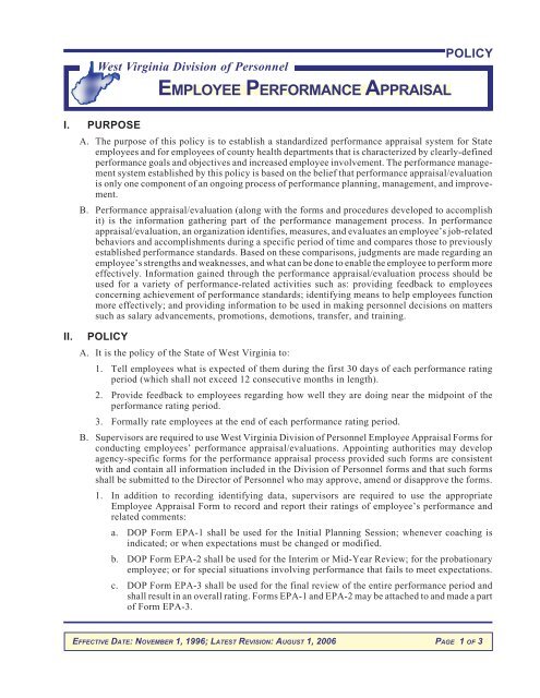 Employee Performance Appraisal Policy - West Virginia Division of ...