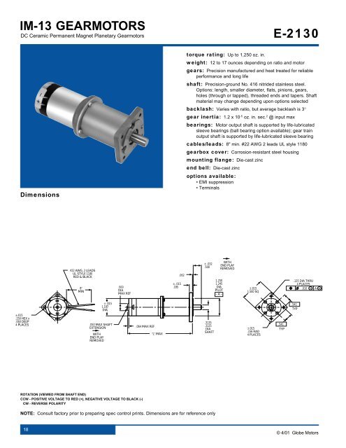 IM-13 GEARMOTORS E-2130 - Globe Motors