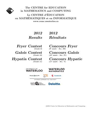 2012 Results Fryer Contest Galois Contest Hypatia Contest 2012 ...