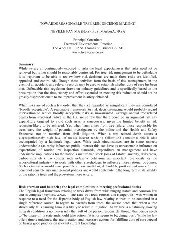 TOWARDS REASONABLE TREE RISK DECISION-MAKING ...