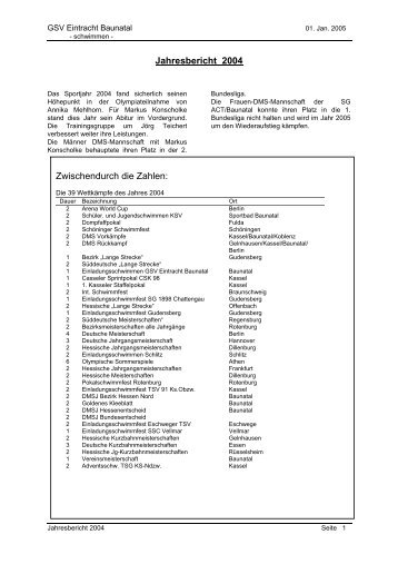 Jahresbericht 2004 Zwischendurch die Zahlen: - SG ACT/Baunatal