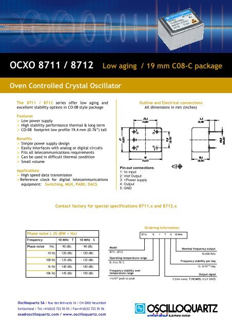 OSA OCXO 8711 8712 Low agin 19mm C08 C Oscilloquartz SA