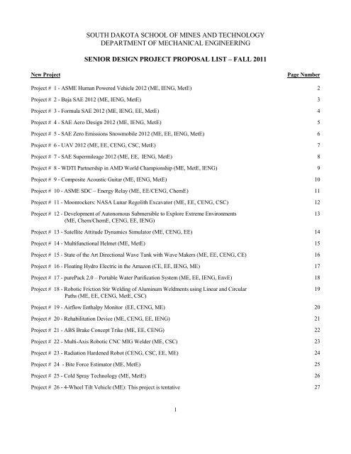 Mechanical Engineering Senior Design Project List - South Dakota ...