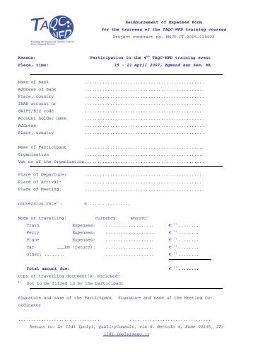 Reimbursement of Expenses Form for the trainees of the TAQC ...