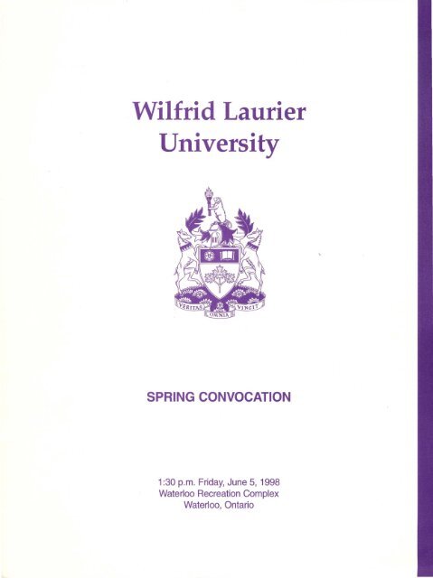 Download June 5 1998 convocation program (PDF) - OurOntario.ca