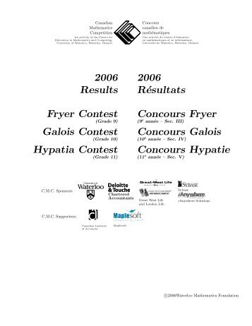 2006 Results Fryer Contest Galois Contest Hypatia Contest 2006 ...