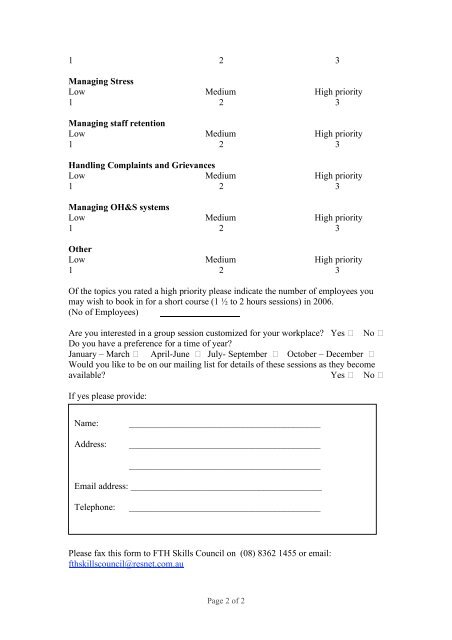 Survey training needs in tourism - FTH Skills Council