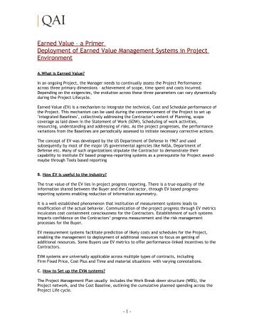 Deployment of Earned Value Management Systems in Project ... - QAI