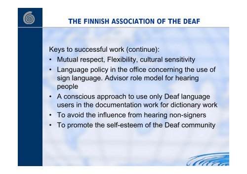 SIGN LANGUAGE WORK - World Federation of the Deaf