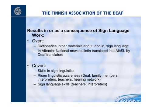 SIGN LANGUAGE WORK - World Federation of the Deaf