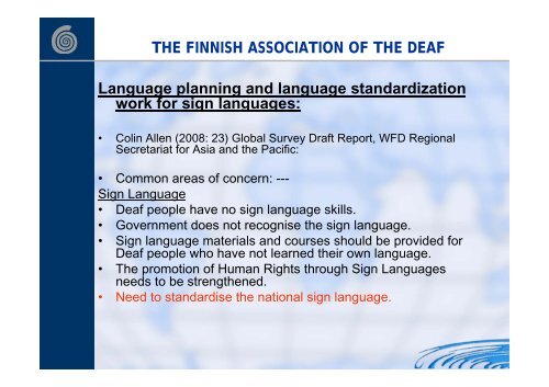 SIGN LANGUAGE WORK - World Federation of the Deaf